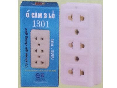 Ổ cắm 3 lỗ 1301 đế ngà